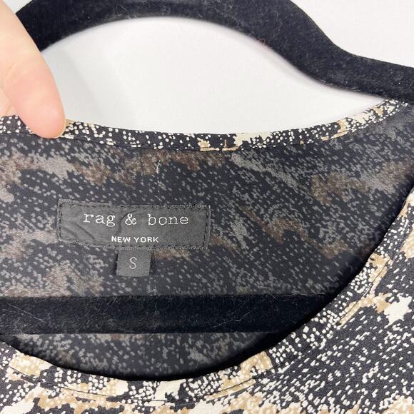 Rag & Bone Small S Printed High Low Sleeveless Blouse Tank Top Black Cream Sheer - Picture 5 of 8